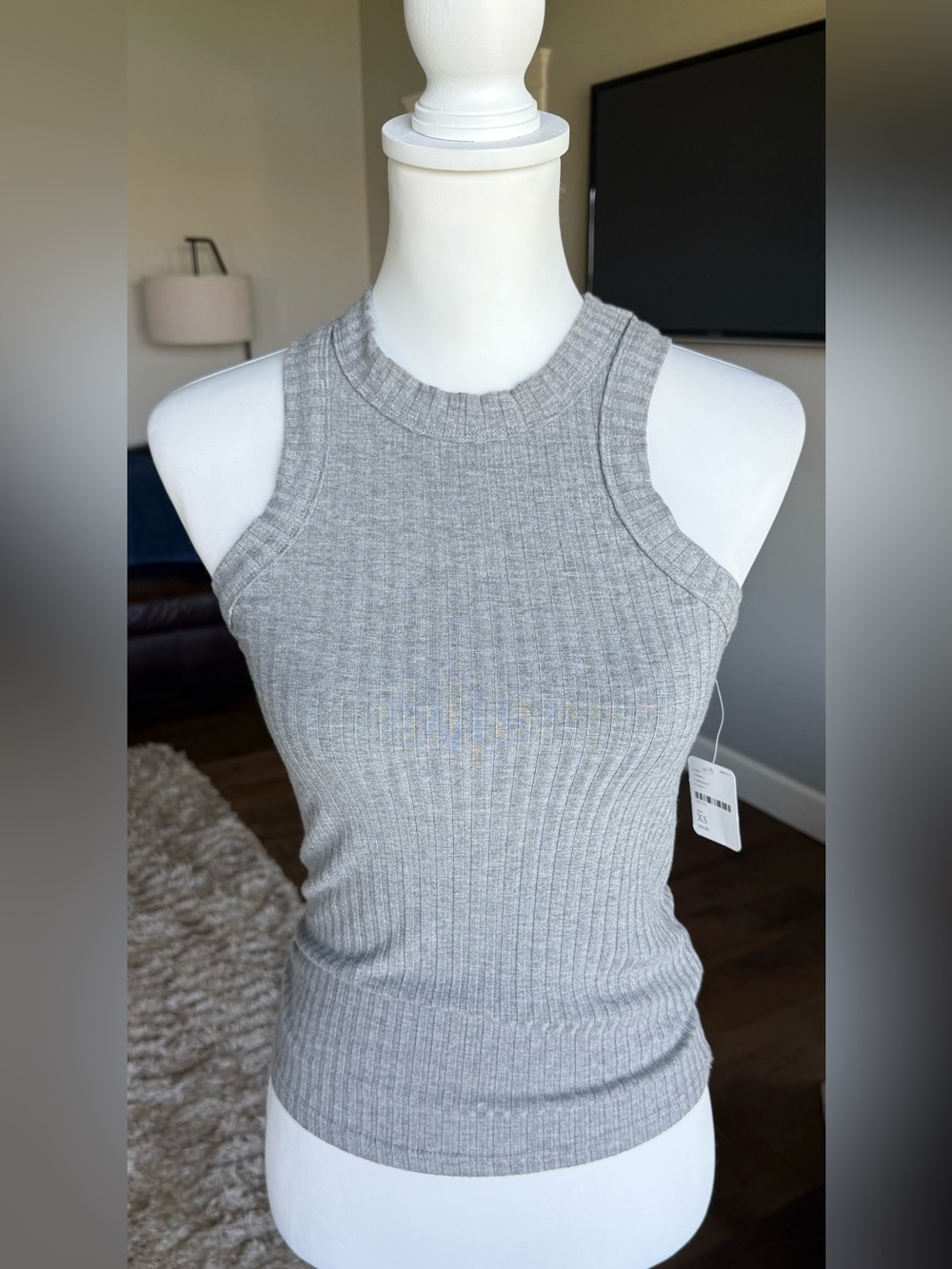 FP Movement by Free People Ribbed High Neck Racerback Tank Top - Gray XS